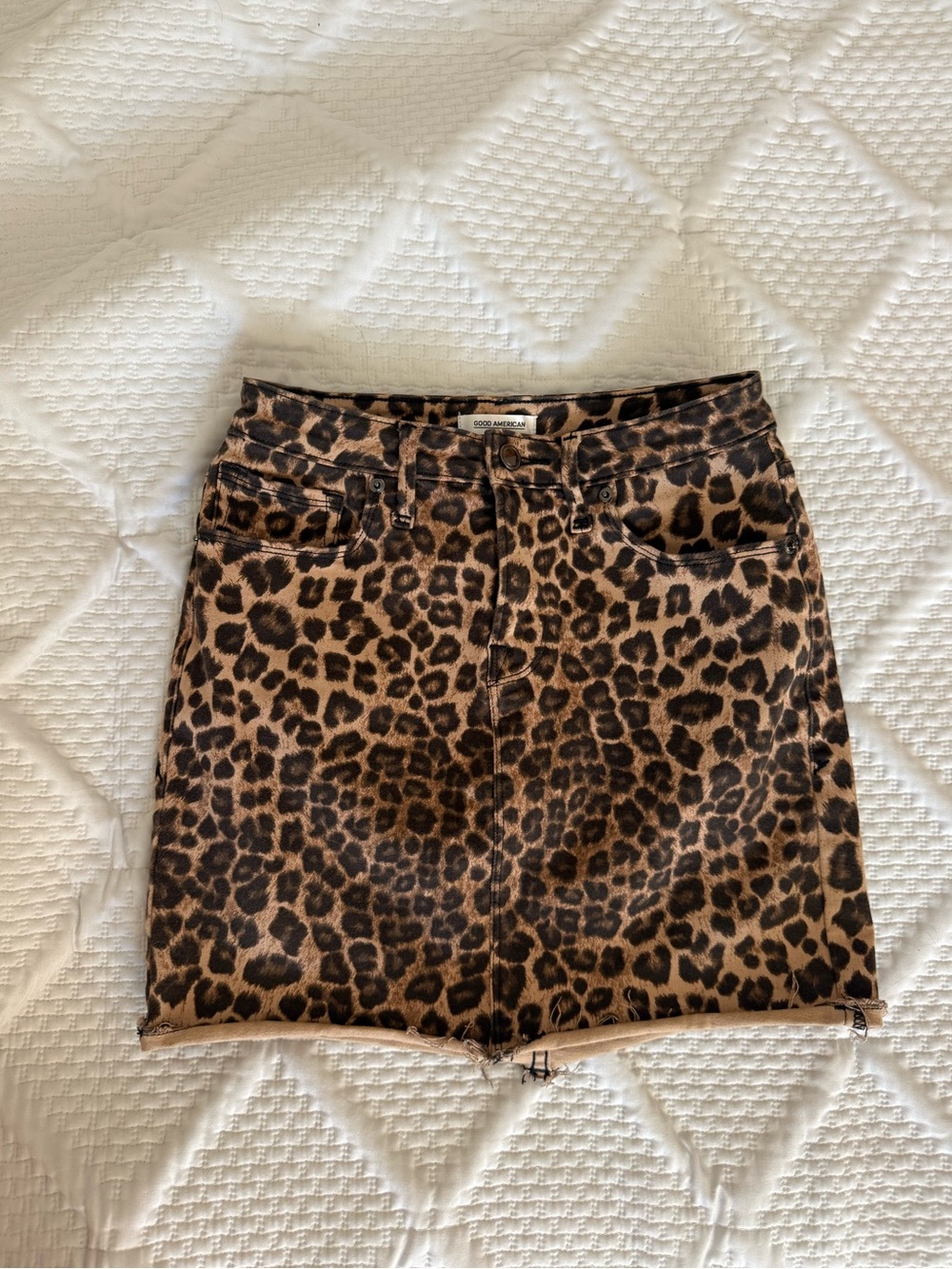 Good American Leopard Print Denim 
 Skirt